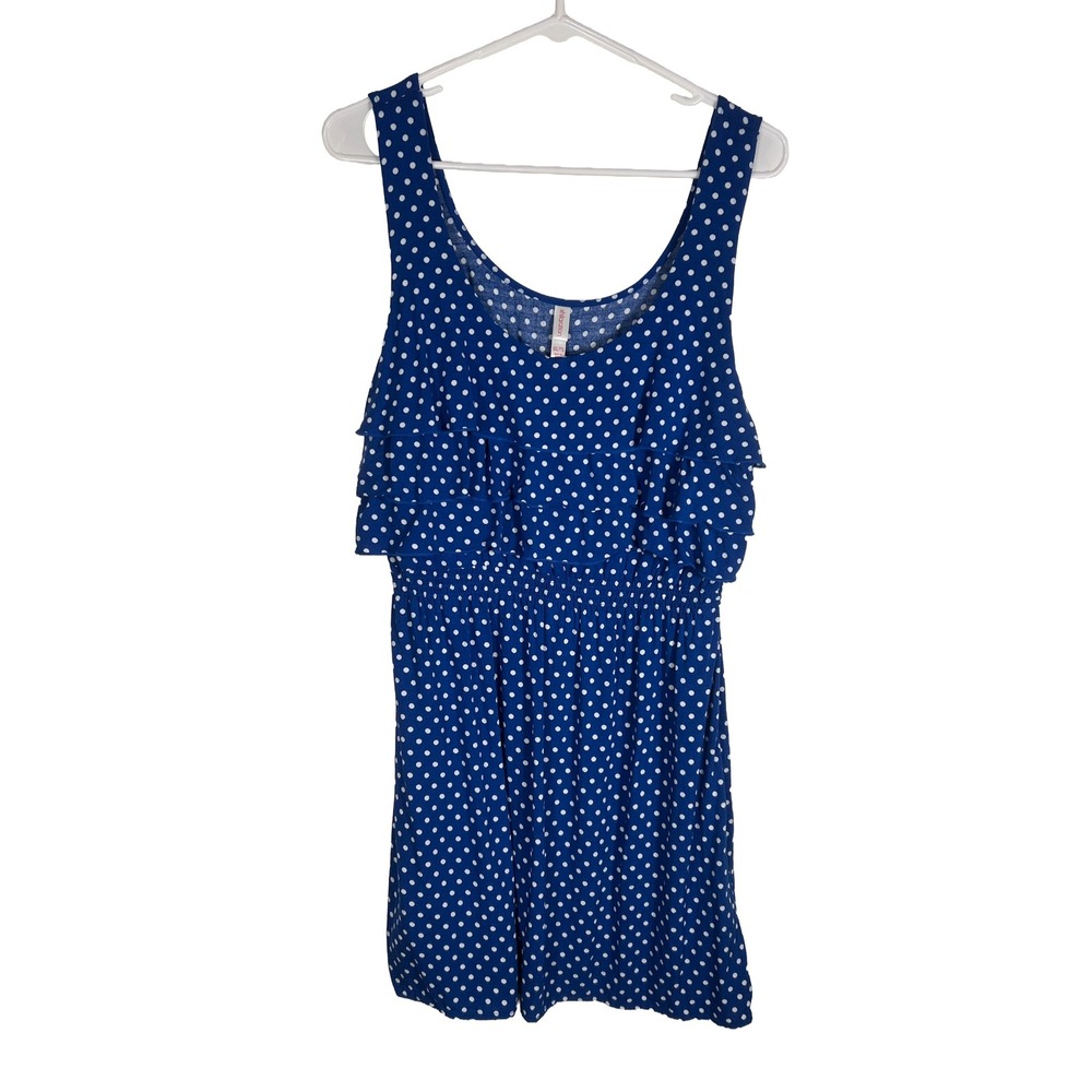 Xhilaration Blue White Polka Dot‎ Ruffle Smocked Waist Dress XXL Women Jr